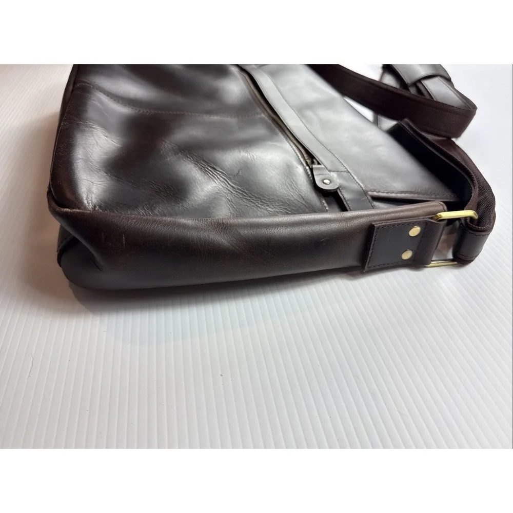 Rustic Town leather messenger Laptop Shoulder bag Brown 16x13x3.5